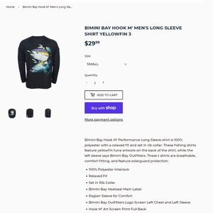 Bimini Bay Hook M' Men's Long Sleeve Shirt - Black with Yellowfin Graphic